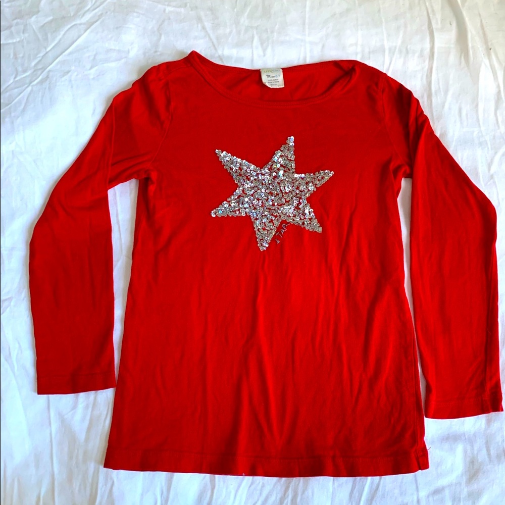 Girls Jcrew red sequined star shirt